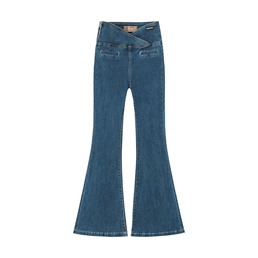 CHUU Cross Front High-Waist Flared Jeans