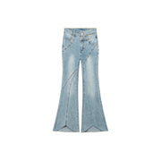 Asymmetrical Hem Slim Bootcut Denim Jeans