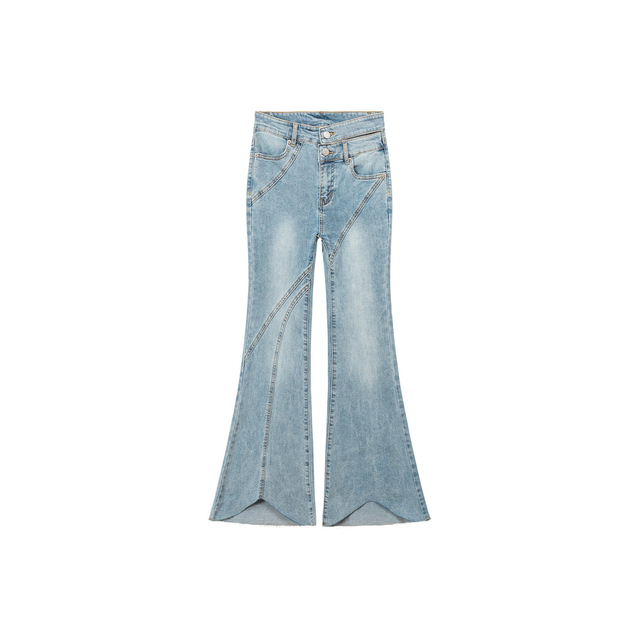 CHUU Asymmetrical Hem Slim Bootcut Denim Jeans