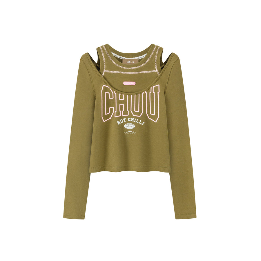 CHUU Hot Chili Open Shoulder T-Shirt