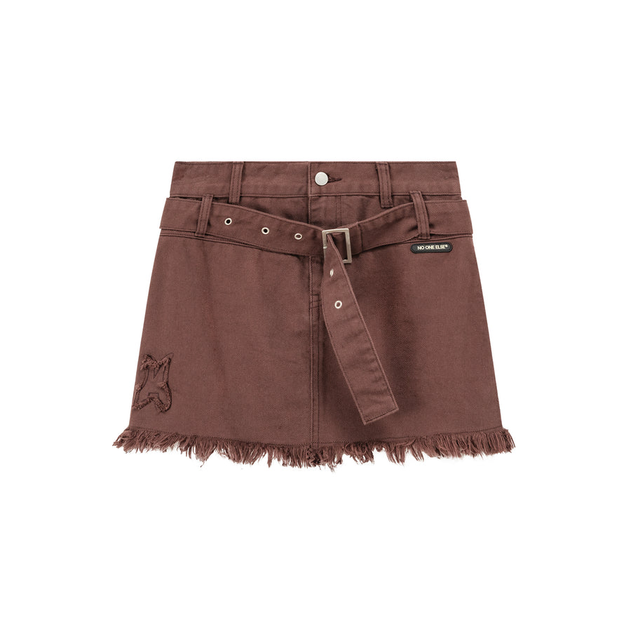 CHUU Denim Fringe Mini Skirt