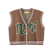 Lettering V-Neck Knit Vest