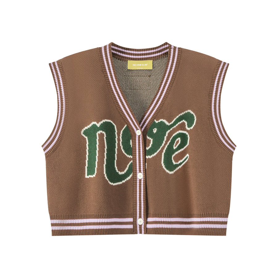 CHUU Lettering V-Neck Knit Vest