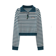 I Own A Yacht Polo Neck Stripe Cropped Knit Top