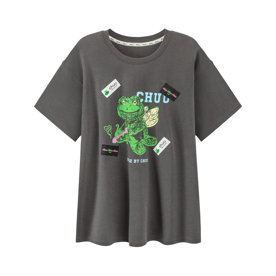 CHUU Happy Frog Is An Angel Print T-Shirt