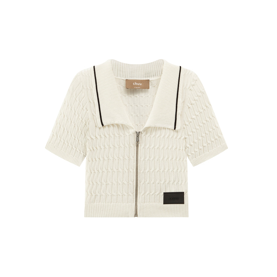 CHUU Zip-Up Cable Knit Crop Cardigan