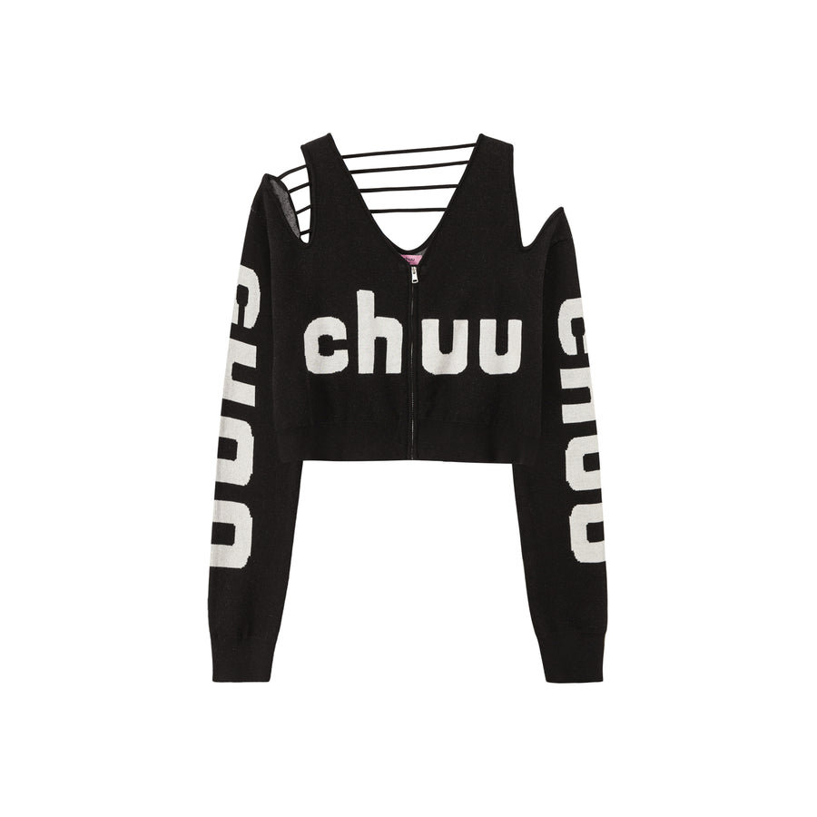 CHUU Shoulder Cut Out Crop Zip-Up