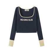 Round Neck Lettering Long Sleeve Crop Knit Top