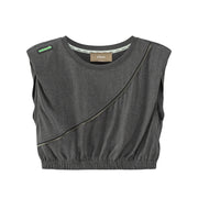 Shoulder Pad Zipper Detail Sleeveless Top