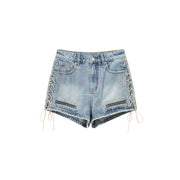 Lace Up Design Denim Shorts