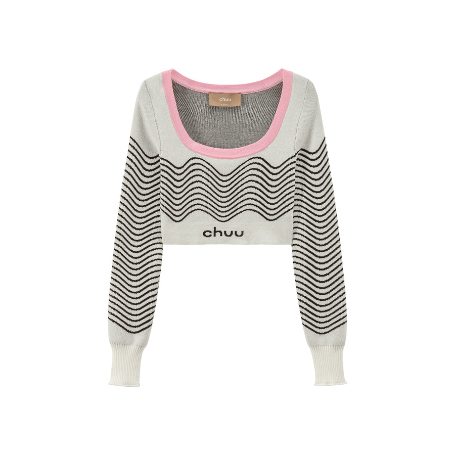 CHUU Chuu Wavy Pattern Crop Knit Sweater