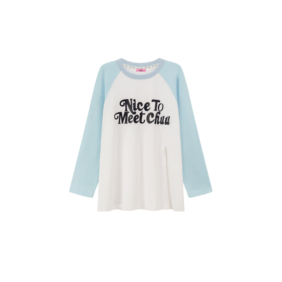 CHUU Nice To Meet Chuu Contrast Raglan T-Shirt