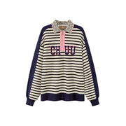 I Like You Half Zip-Up Color Stripe Sweatshirt