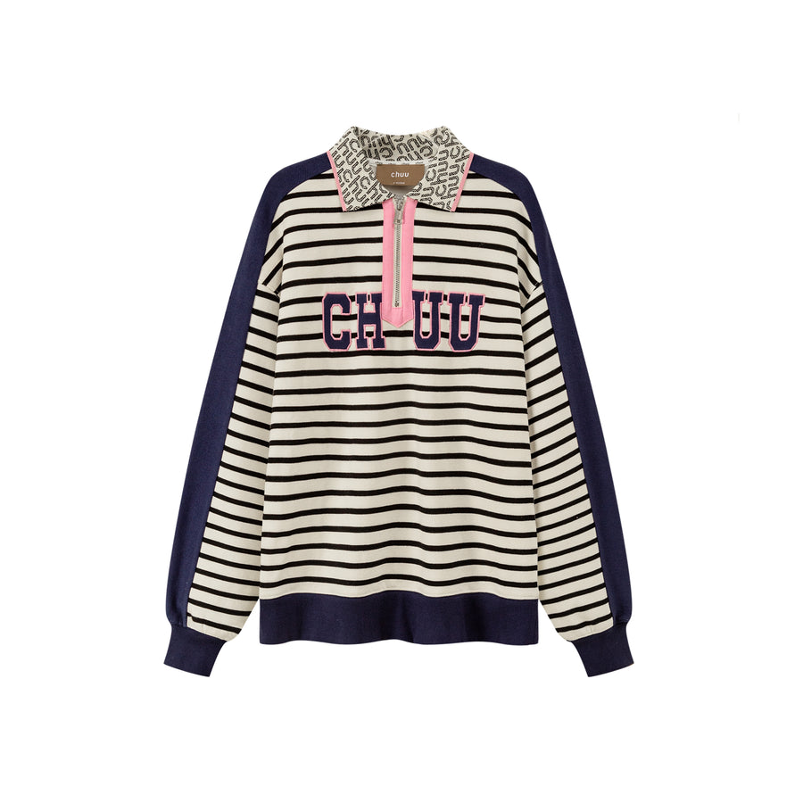 CHUU I Like You Half Zip-Up Color Stripe Sweatshirt