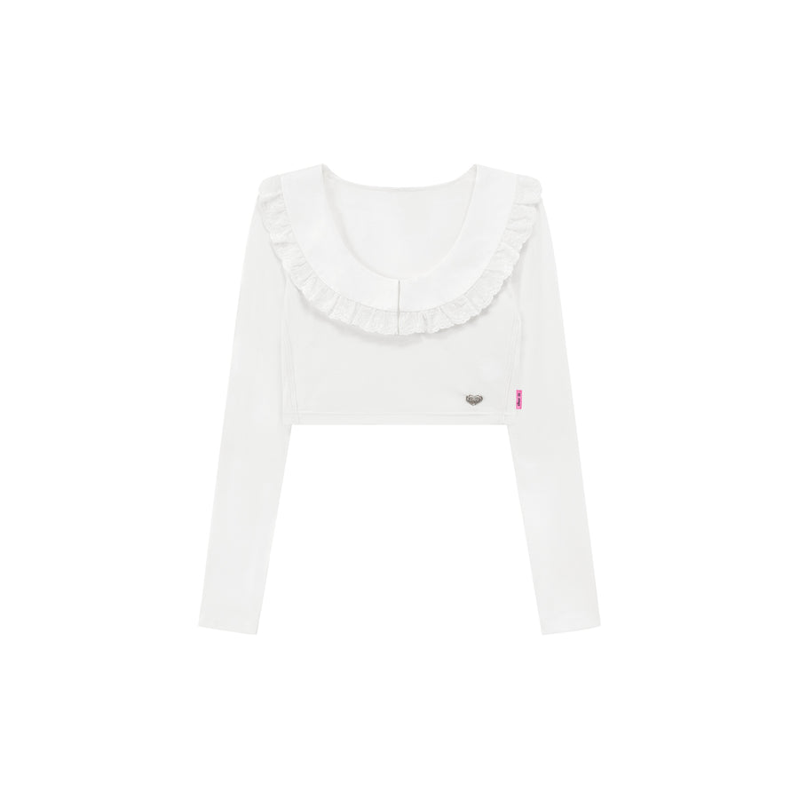 CHUU Eyelet Lace Collar Long-Sleeved Crop Top