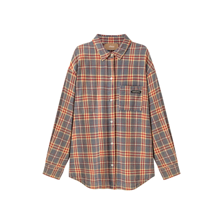 CHUU Vintage Check Loose Shirt