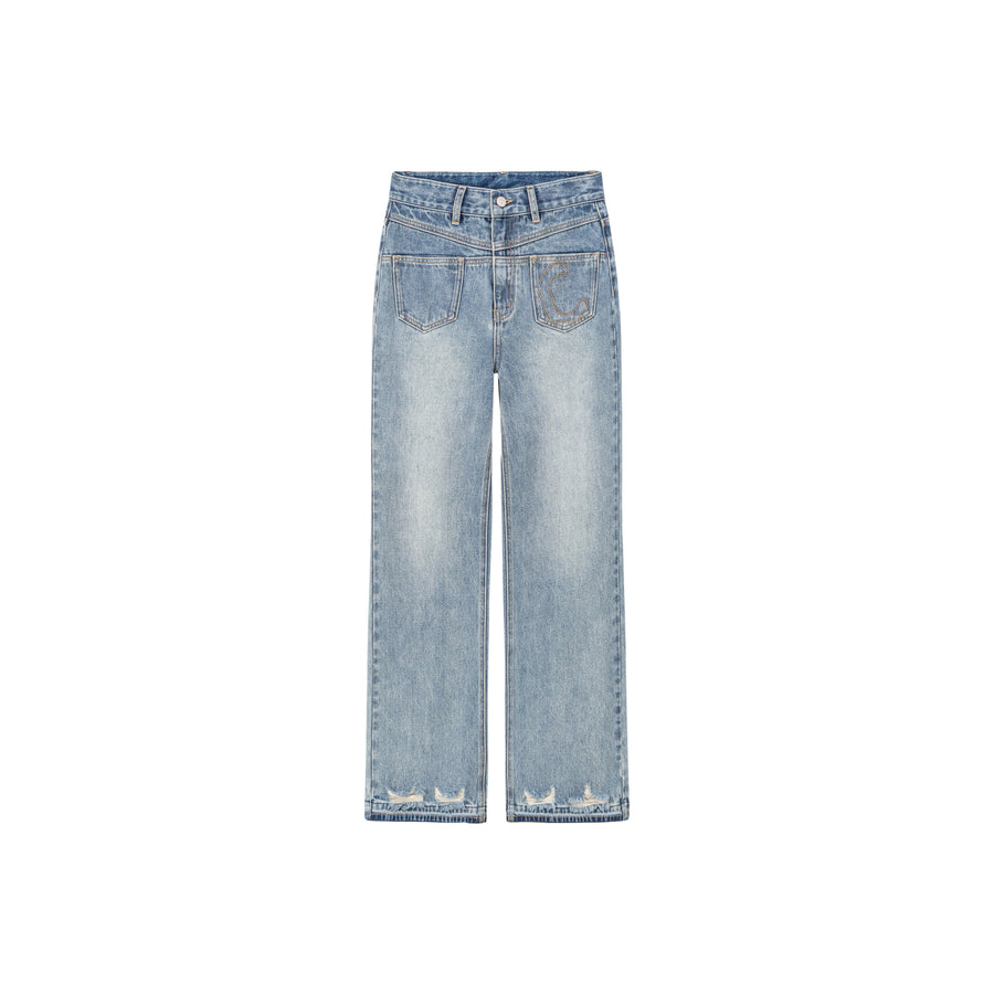 CHUU Distressed Hem Wide Denim Jeans