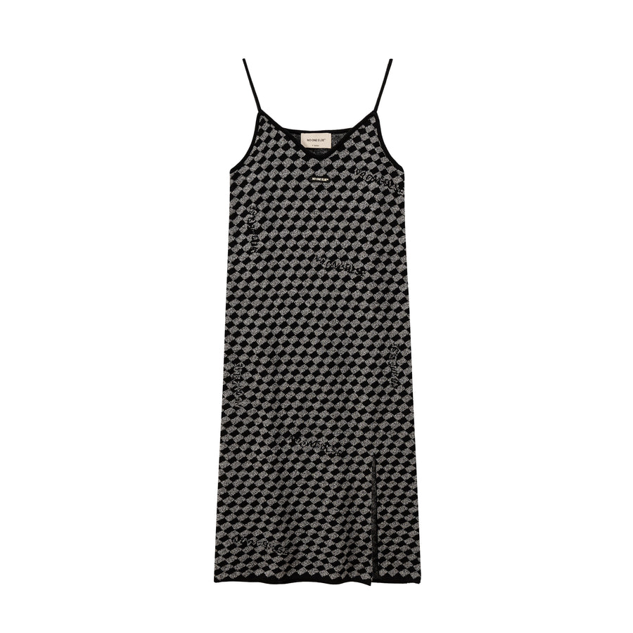 CHUU A-Line Slit Check Sleeveless Dress