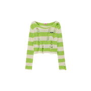 Distressed Stripe Crop Knit Top