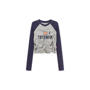 I Love Chuu Raglan Cropped Shirring T-Shirt