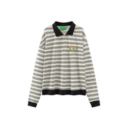 Striped Polo Neck Loose Fit T-Shirt