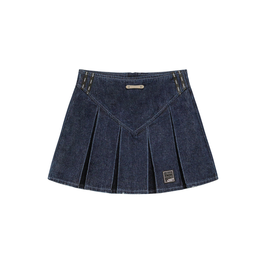 CHUU Paradise Island Washed Denim Pleated Skirt