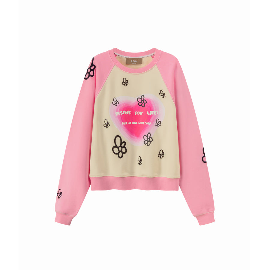 CHUU Besties For Life Flower Raglan Sweatshirt