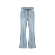 Front Slit Cutout High-Waist Washed Jeans