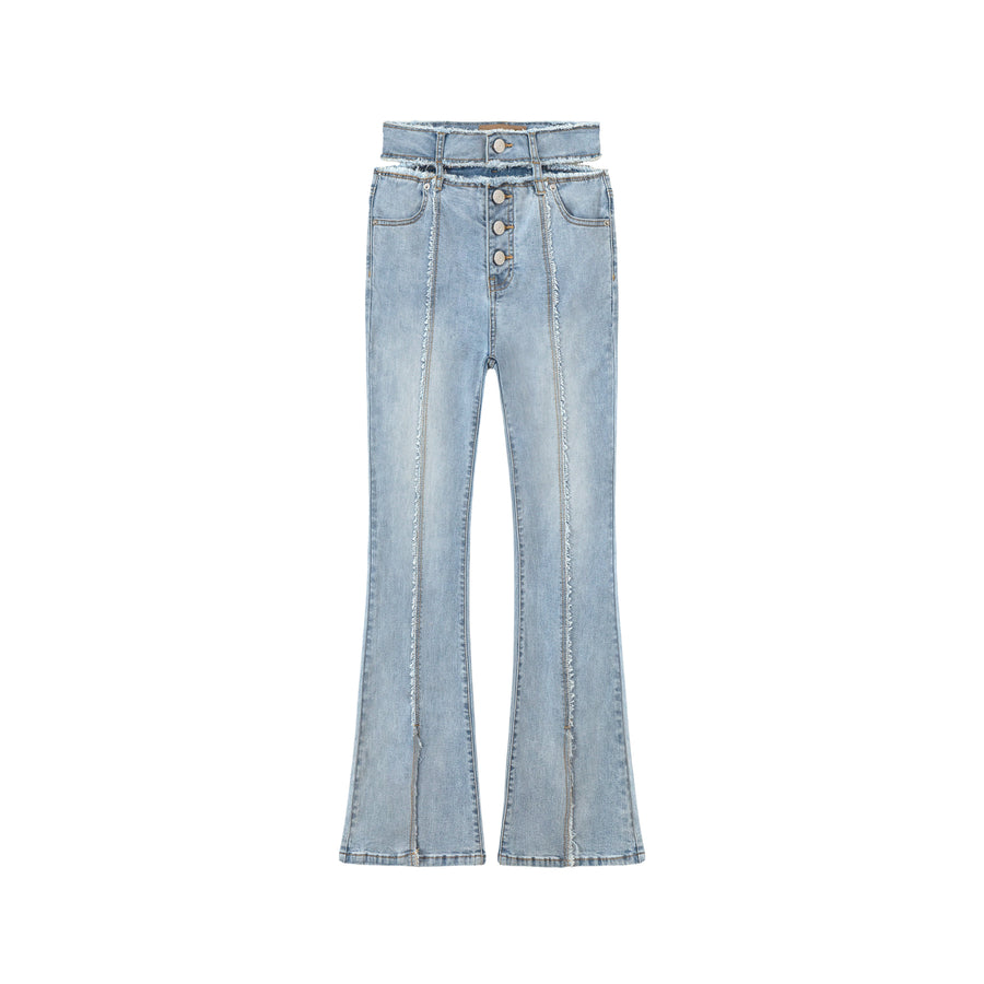 CHUU Front Slit Cutout High-Waist Washed Jeans