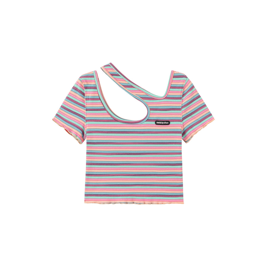 CHUU Color Stripe Cut Out T-Shirt