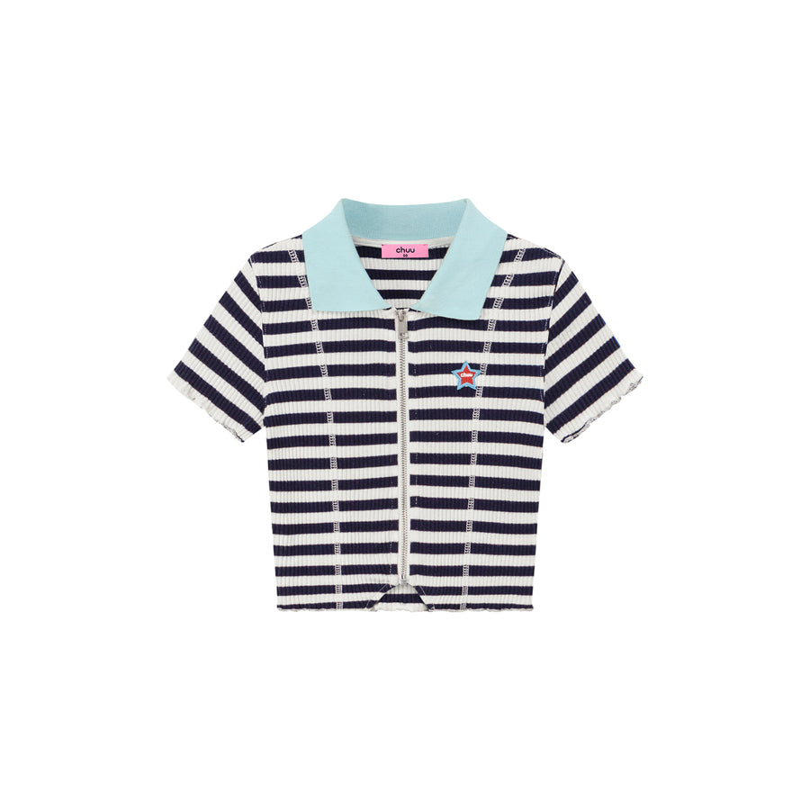 CHUU Striped Zip-Up T-Shirt