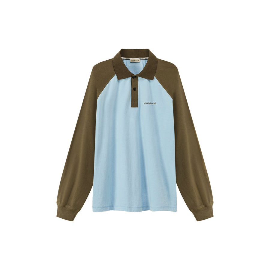 CHUU Raglan Buttoned Collar Long-Sleeved Top