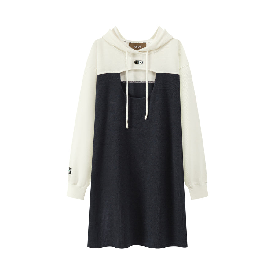 CHUU Front Keyhole Hooded Dress