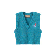 When I Am With You Embroidered V-Neck Sleeveless Knit Vest