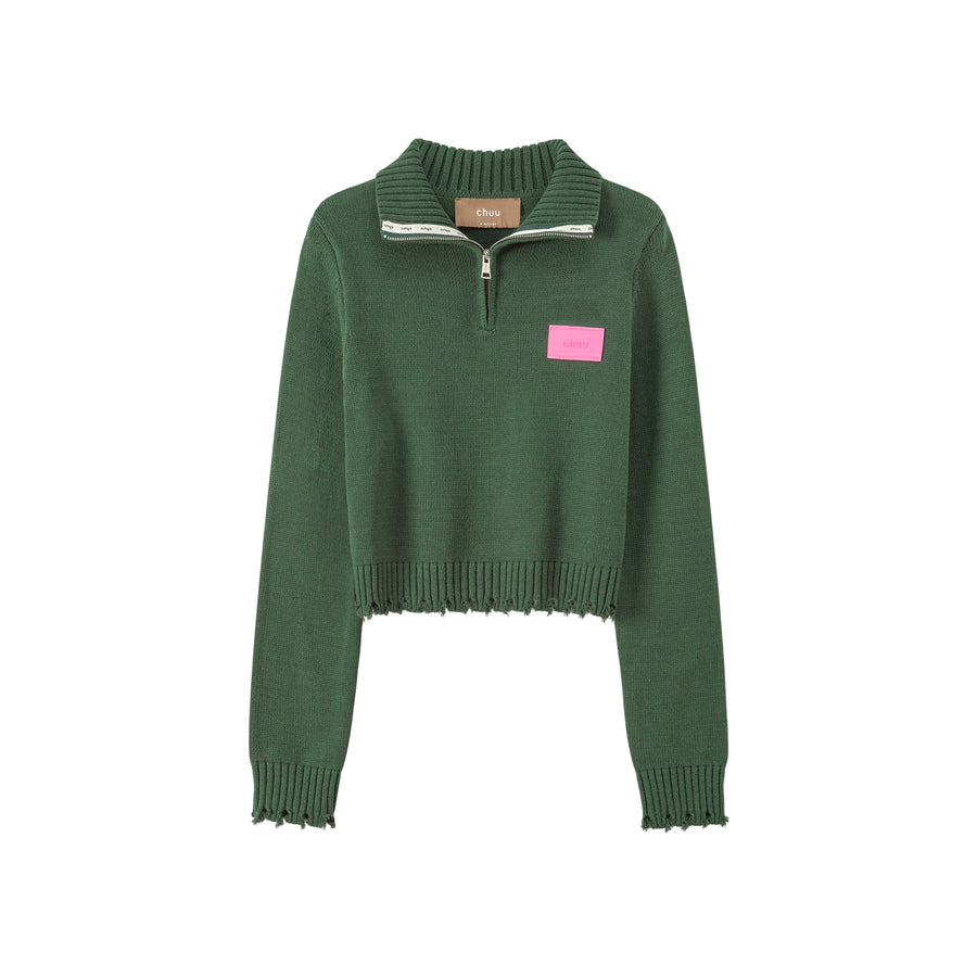 CHUU Candy Crop Half Zip-Up Knit Top