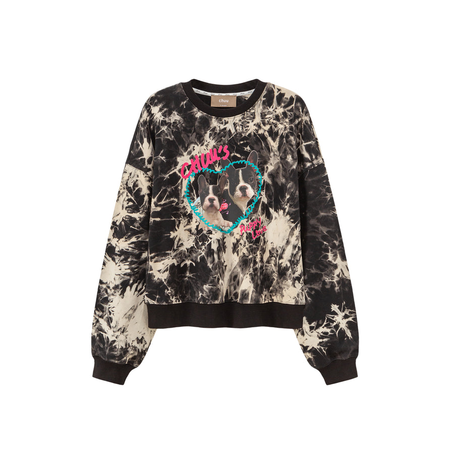 CHUU Puppy Love High Neck Tie-Dye Sweatshirt