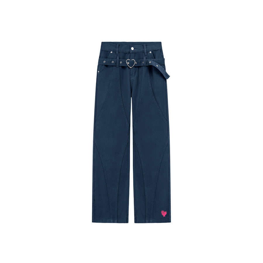 CHUU Heart Belt High-Waisted Wide Pants