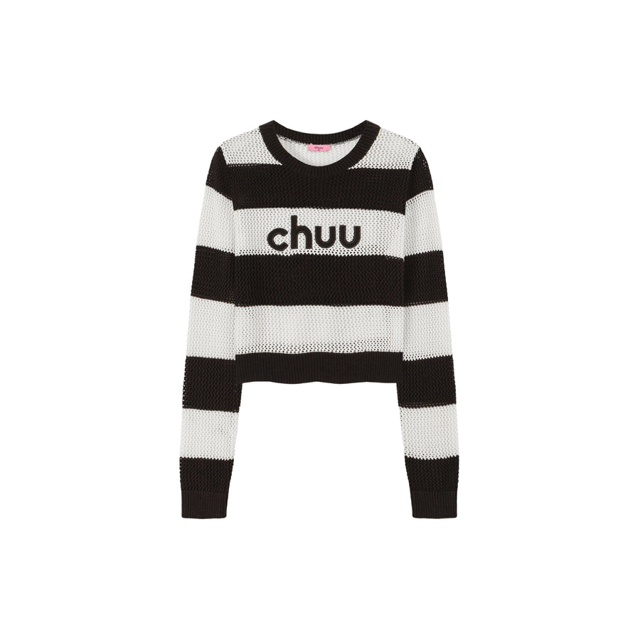 CHUU Striped Cropped Knit Top