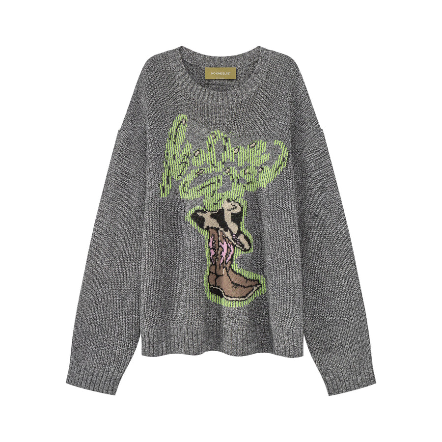 CHUU Noe Casual Cowboy Boot Knit Sweatshirt