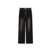 Star Power Ribbed High Waist Straight Jeans