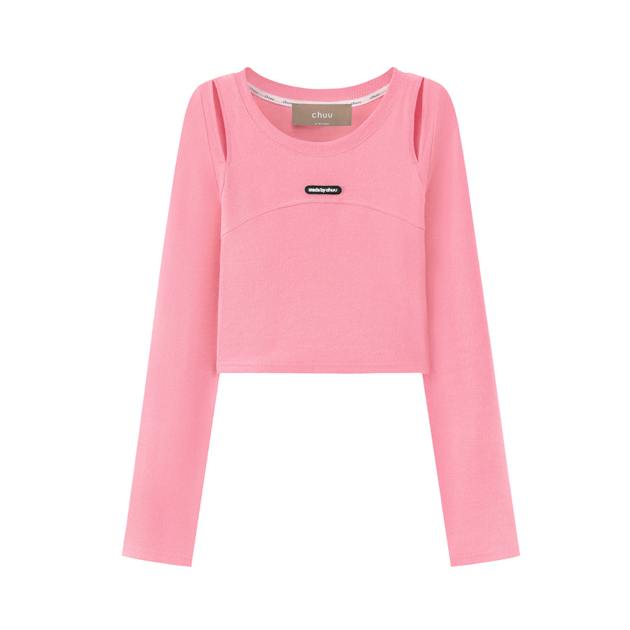 CHUU Slit Shoulder Long Sleeve Crop Top