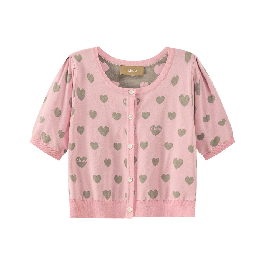 CHUU Heart Short Sleeve Knit Cardigan