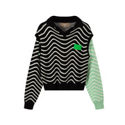 Zig-Zag Stripes Cutout Shoulders Knit Sweater