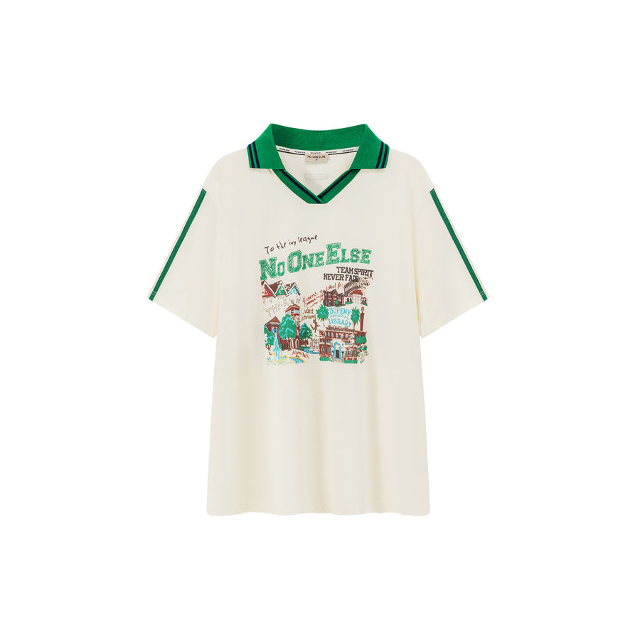 CHUU Noe Printed Town Open Collar T-Shirt