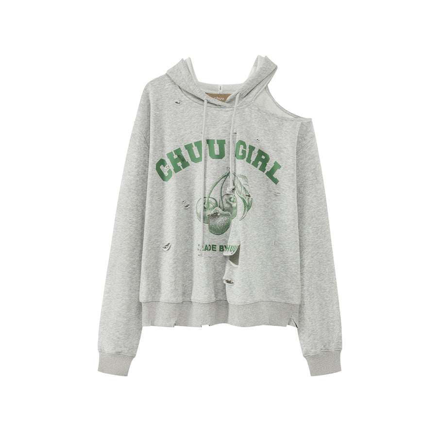 CHUU Chuu Girl Unbalanced Cutout Shoulder Hoodie