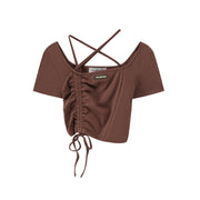 Unbalanced Shirring Crop Top