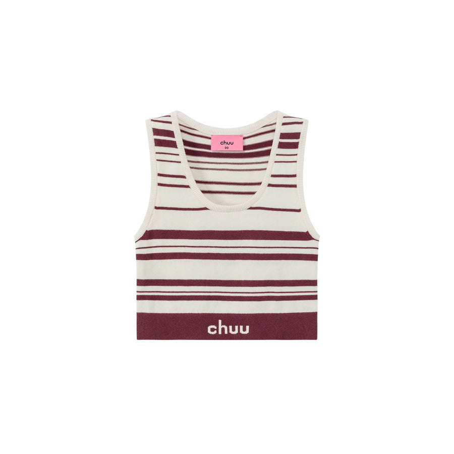 CHUU Striped Knit Sleeveless Crop Top