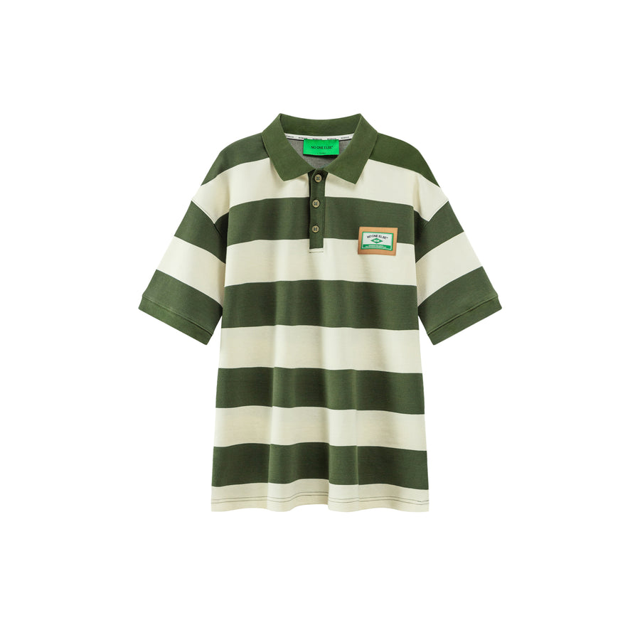 CHUU Striped Polo Neck Loose T-Shirt