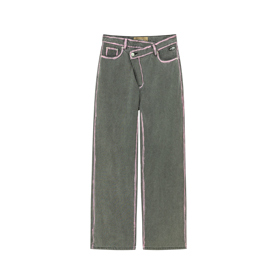 CHUU Trendsetter Wide Multi-Pocket Denim Asymmetrical Pants