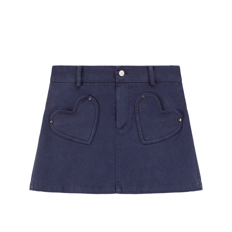 CHUU Heart Pocket Denim Mini Skirt